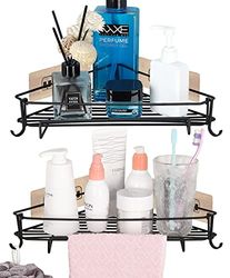 Anicoll Lot de 2 étagères d'angle autocollantes SUS304 en acier inoxydable pour douche, cuisine avec 4 crochets, 2 porte-serviettes