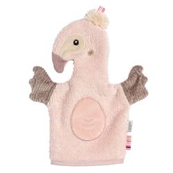 Fehn Flamingo-washandje, met dierenmotief voor vrolijk badplezier, absorberend en knuffelzacht, voor baby's en kinderen vanaf 0 maanden