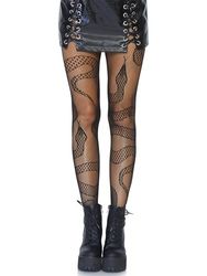 Leg Avenue Snake Fishnet Tights Mallas de Red de Serpiente, Negro, One Size (Pack of 1) para Mujer