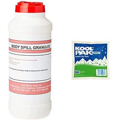 Unit Medic Aids NCLEANP3 Biohazard Fluid Spillage Absorbent Powder, 500 g & Koolpak Compact Instant Cold Ice Pack, 15 x 15 cm (Pack of 20)