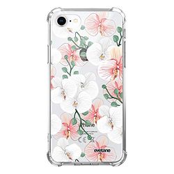 Evetane Beschermhoesje compatibel met iPhone 7/8/iPhone SE 2020, siliconen, schokbestendig, robuust, transparant, orchideeënmotief, modieus