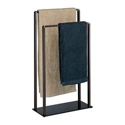 Relaxdays Toalheiro de pé com 2 barras, metal e vidro, bronze-preto, 80 x 45 x 20 cm