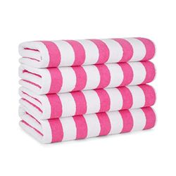 Arkwright randiga strandhanddukar (30 x 60, 4-pack) – 100% bomull perfekta poolhanddukar, badhanddukar (rosa)