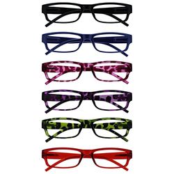OPULIZE Ace Occhiali da lettura 6 Pack Classic Everyday Narrow Frame Graffio Resistente Primavera Cerniere Nero Uomo Donna RRRRRRRRRR32, Nero/Blu Scuro/Rosa/Viola/Verde/Rosso