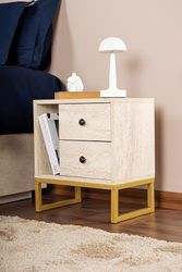 Nachtstand, travertine, goud, 50 x 18 x 5 | Gemaakt van 100% melamine gecoat deeltjesbord, dikte: 18 mm | Perfect voor modern thuiskantoor en studie ruimtes, elegant en functioneel design