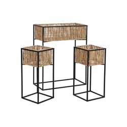 Home ESPRIT Set de Pots de Fleurs Noirs en métal Fibre 53 x 26 x 69 cm