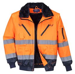 Portwest Blouson pilote 3 en 1 haute visibilité, Couleur: Orange/Marine, Taille: 4XL, PJ50ONR4XL