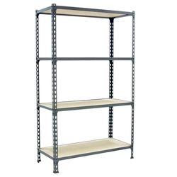 Simon Rack Étagère Rangement et 4 Niveaux en Boix, 200 kg Capacité de Charge et Point de Flexion, 1500x1100x400 mm, Étagère Charge Lourde, Étagère Garage, Galvanisé/Bois - Maderclick