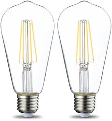 Amazon Basics Lâmpada LED E27 vintage Edison, ST64, 7 W (equivalente a 60 W), filamento transparente, não regulável, embalagem de 2