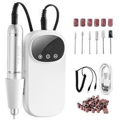 VEVOR Trapano Unghie Elettrico Ricaricabile 134 x 68 x 38 mm Lima per Unghie Portatile Senza Fili 35000 Giri/min con Schermo LCD, 6 Punte, 50 Bande Abrasive per Manicure Pedicure Smalto per Intagliare