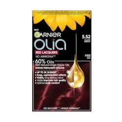 Garnier Olia Red Lacquers Permanent Hair Dye, Full Grey Coverage, Intense Shine & Softness, Ammonia & Silicone-Free, Shade: 5.52 Glassy Merlot
