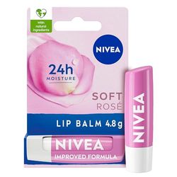 NIVEA Soft Rose Lip Balm (4.8g), Lip Balm with Shea Butter, Natural Oils and Vitamins, Lip Care Offers 24h Deep Moisture and Underlines Natural Rosiness of Lips