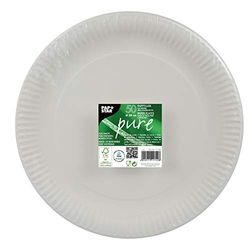 Papstar 11740 - pratos descartáveis, redondo, 29 cm de diâmetro, certificado FSC, adequado para alimentos, branco, pacote de 50 unidades