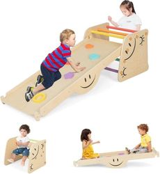 FANTASK Triángulo de Escalada con tobogán, 6 en 1, Estructura de Escalada Interior, Incluye Taburete de Altura Ajustable y balancín, Multicolor