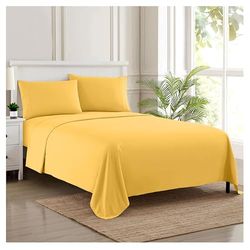 Sweet Home Collection 2079 fios, macio microfibra escovada de qualidade egípcia conjunto de luxo bancada, lençol de baixo e 2 fronhas de almofada, amarelo, completo
