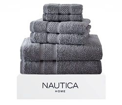Nautica - Serviettes de Bain, résistantes à la décoloration, indispensables pour la Salle de Bain, absorbantes Les lumières, certifiées Oeko-Tex (Gris océane, 6 pièces)