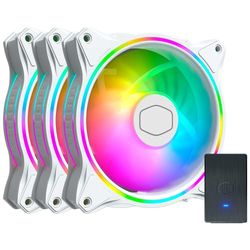 Cooler Master MasterFan MF120 Halo White 3n1Fans, Duo-Ring ARGB Customizable Lighting, 120mm PWM Static Pressure, ARGB Header Extender For PC Case, Liquid and Air Cooler (MFX-B2DW-183PA-R1)