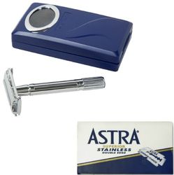 The Shave Factory Traditional Shaving Set - Astra Superior Platinum & Astra Stainless Platinum Double Edge Razor Blades, Arko Shaving Soap Stick 70g, The Shave Factory Safety Razor