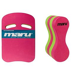 Maru Unisex's AT7123 Kickboard, Pink/Lime, One Size & Unisex-Youth AT7128 Pull Buoy, Pink/Lime, Kids