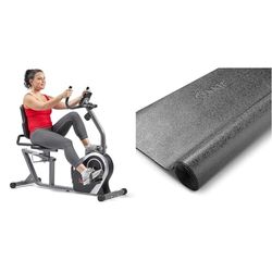 Sunny Health & Fitness Cyclette reclinata magnetica con capacità di 300 libbre e tappetino protettivo in schiuma per palestra, fitness e allenamento a casa