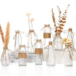 Nilos 10pcs Small Bud Glass Vases for Centerpieces Wedding Decorations, Clear Vases for Flowers, Mini Vintage Glass Flower Vase with Rope Design and Differing Shapes for Farmhouse Home Decoration
