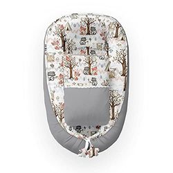 Kospu babynest con cuscino e coperta per neonati, 100% cotone, imbottitura in schiuma di poliestere e perline in silicone, paracolpi 90 x 70 cm