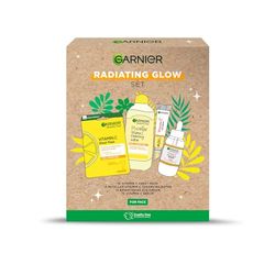 Garnier's Radiating Glow Gift Set for Face, with Vitamin C Serum, Face Mask, Micellar Cleansing Water & Eye Cream, Approved by Cruelty Free International
