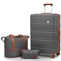 imiomo Lot de 3 valises avec roulettes pivotantes pour Femme, légères et rigides avec Serrure TSA, Gris, 5PCS Set, Bagages rigides avec roulettes pivotantes