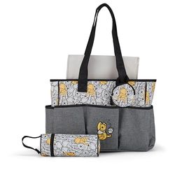 Disney Baby Multi-Functional Travel Tote Diaper Bag with Changing Pad, Winnie the Pooh Hunny, L, Baby Multi-functional Travel Tote Diaper Bag With Changing Pad