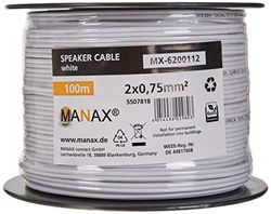MANAX SC2075 Câble d'enceinte 2x0.75 mm² CCA (Câble d'enceinte/Câble Audio), 2x0,75mm², 100m, Blanc