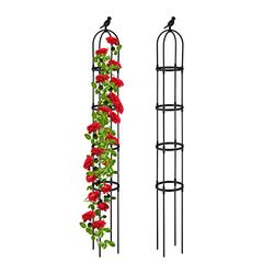 Relaxdays plantensteun set van 2, voor klimplanten, decoratieve vogel, HxØ: 188 x 24 cm, metaal, vrijstaand, zwart