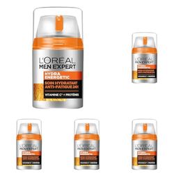 L'Oréal Men Expert - Soin Hydratant 24H Anti-Fatigue pour Homme - 5 Actions - Hydra Energetic - 50 ml (Lot de 5)