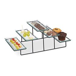 Relaxdays Serviteur gâteau, 3 niveaux, 5 assiettes de service en verre, fer, 17,5 x 46 x 24,5 cm, transparent/noir