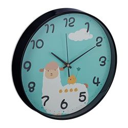 Relaxdays kinderklok lama, wandklok voor de kinderkamer, alpaca klok voor kinderen, duidelijke cijfers, analoog, blauw