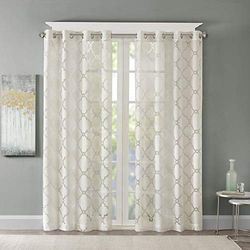 Madison Park Eden - Cortinas para Dormitorio (50 x 95 cm), diseño geométrico con Ojales, Color Marfil
