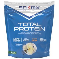 SCI-MX Total Protein - Concentrate & Isolate Protein Powder - Lean Muscle Development - Vanilla • No Added Sugar • 4.2g BCAAs + 22g Protein per Serving • 900g