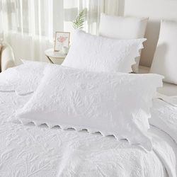 Brandream Juego de 2 Fundas de Almohada Acolchadas de algodón, Color Blanco, tamaño estándar, Estilo Desgastado, Vintage