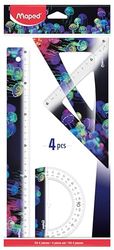Maped - 4-Piece Deepsea Paradise Tracing Set - Ruler 30 cm + 60° / 21 cm Square + 45° / 21cm Square + 180° Protractor Base 12 cm - Ergonomic and Lightweight Instruments