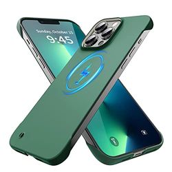 GRECAZO Coque magnétique fine pour iPhone 13 Pro 6,1" (2021) - Ultra fine, légère, durable, sans cadre, mate - Coque rigide MagSafe avec anneau de traction antichoc et corde antidérapante - Vert foncé