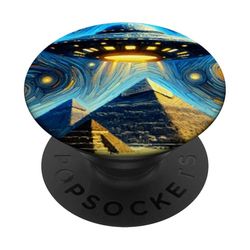 OVNI sobre las pirámides de Giza, estilo de noche estrellada de Van Gogh PopSockets PopGrip Adhesivo