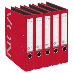 VON Ordner A4, 100% gerecycled papier, 50 mm rugbreedte, voor 350 vellen, met opdruk, Blauer Engel & FSC-gecertificeerd, voor school, studie en huishouden, door Leitz, rood, 10580025