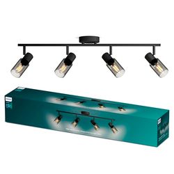 Philips Palms Spot - Plafondspot met vier lichtpunten - Zwart - Met gerookt glas - Kleine fitting E14