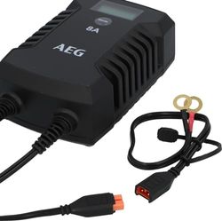 AEG Automotive 10618 Microprocessor Charger for Car Battery LD 8.0, 8 Amp for 12/24 V, 9-HF Charging Levels, Auto Start Function, Comfort Connection