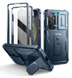Dexnor Hoesje voor Samsung Galaxy S24 Plus- Schokbestendig met Camera Cover, Schermbeschermer en Kickstand-Blau
