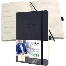 SIGEL C2524 Conceptum Weekly Planner and Notes 2025, Approx. A5, Black, softcover, 2 Pages = Week on Left/Notes on Right, 192 Pages