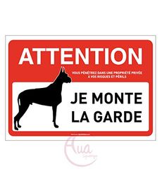 AUA SIGNALETIQUE - Panneau signalisation Attention Chien : Je Monte la Garde - 420x300 mm, Vinyl adhésif