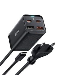 Baseus Chargeur USB C Rapide 65W, PD GaN3 Fast Wall Block, 4-Ports [2USB-C + 2USB] Station de Charge avec 5ft AC Câble pour MacBook Pro/Air, USB-C Laptop, iPhone 13/12, Samsung Galaxy