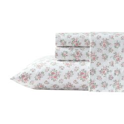 Laura Ashley - Sábanas, Ropa de Cama de percal de algodón con Fundas de Almohada a Juego, vigorizante y Transpirable, Bolsillo Profundo, Totalmente elástica (Rosa Leanna, King)