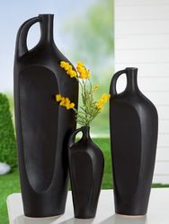 Pack of 4 Bottle vase, Ceramics, black, PU 4, L. 6 cm, W. 11 cm, H. 25 cm