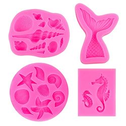 Sirena Stampo Silicone Fondente , 4 Stampo per Torta a Tema Marino 3D, Conchiglia Stampi per Gesso, Decorare Torte, Cioccolato, Gelatina, Caramelle